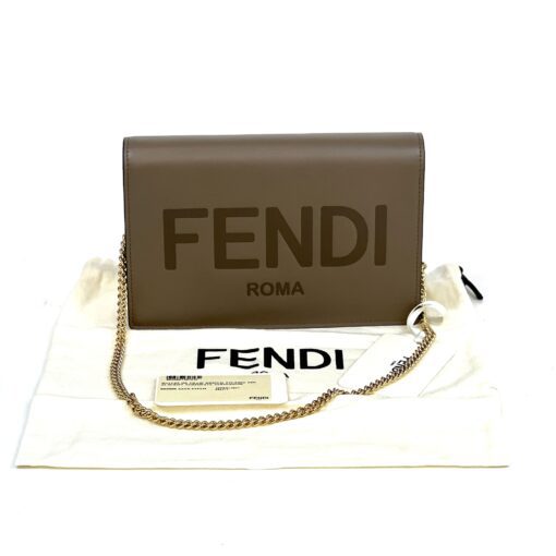 Fendi Vitello King Tamponato Logo Embossed Medium Wallet On Chain Tarfuto Taupe - Image 2