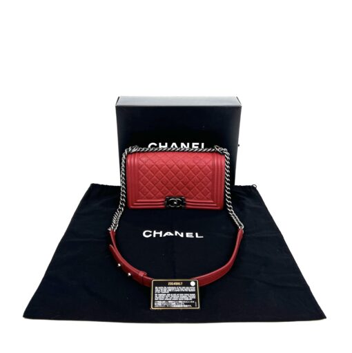 CHANEL Red Quilted Lambskin Leather Medium 10" Boy Bag Ruthenium - Image 3