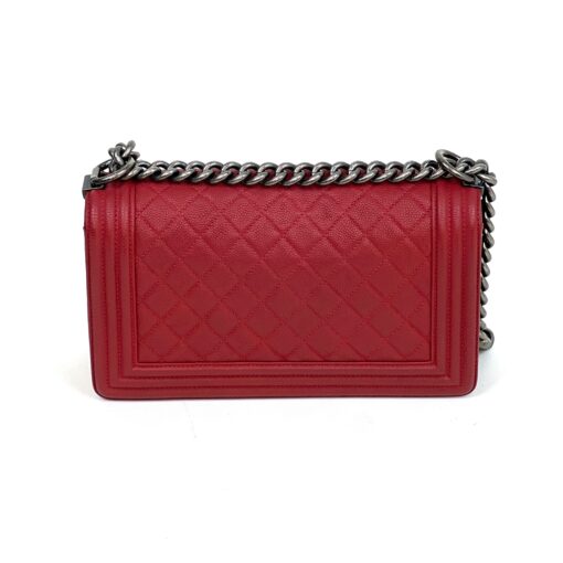 CHANEL Red Quilted Lambskin Leather Medium 10" Boy Bag Ruthenium - Image 4