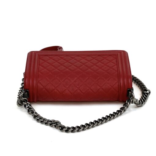 CHANEL Red Quilted Lambskin Leather Medium 10″ Boy Bag Ruthenium 11