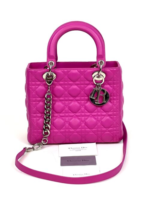 Christian Dior Lady Dior Medium Lambskin Cannage Hot Pink Silver