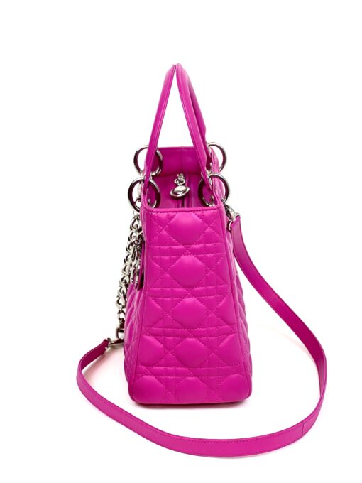 Christian Dior Lady Dior Medium Lambskin Cannage Hot Pink Silver - Image 15