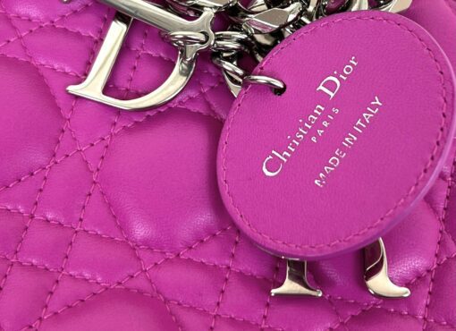 Christian Dior Lady Dior Medium Lambskin Cannage Hot Pink Silver 9