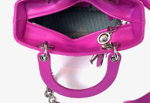 Christian Dior Lady Dior Medium Lambskin Cannage Hot Pink Silver 7