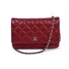 Chanel Red Lambskin Classic Quilted Wallet On Chain Silver