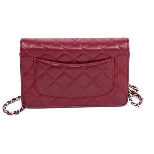 Chanel Red Lambskin Classic Quilted Wallet On Chain Silver - Image 4