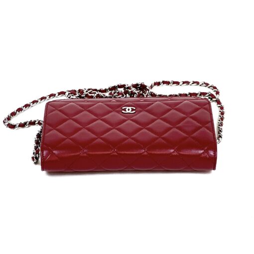 Chanel Red Lambskin Classic Quilted Wallet On Chain Silver 7