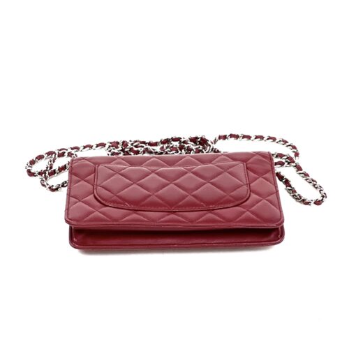 Chanel Red Lambskin Classic Quilted Wallet On Chain Silver - Image 14