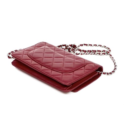 Chanel Red Lambskin Classic Quilted Wallet On Chain Silver 13