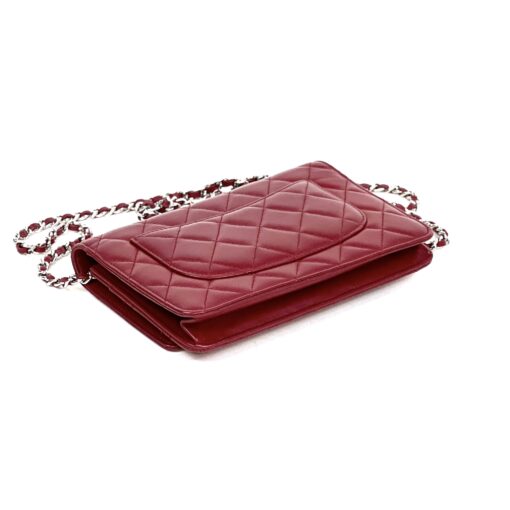 Chanel Red Lambskin Classic Quilted Wallet On Chain Silver - Image 12