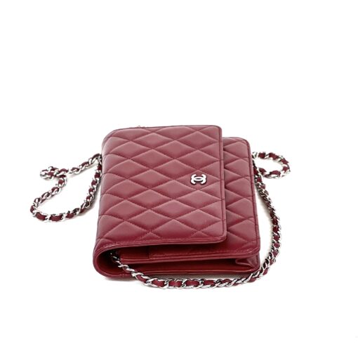 Chanel Red Lambskin Classic Quilted Wallet On Chain Silver 10