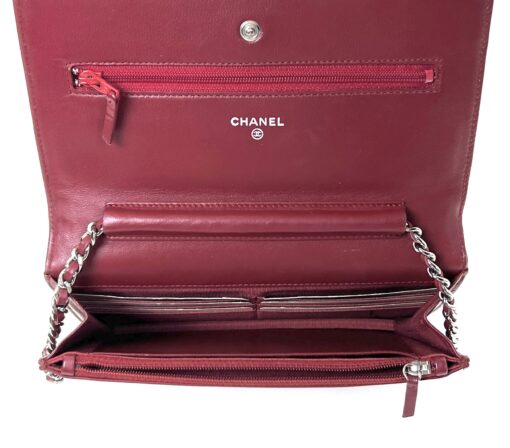 Chanel Red Lambskin Classic Quilted Wallet On Chain Silver 5