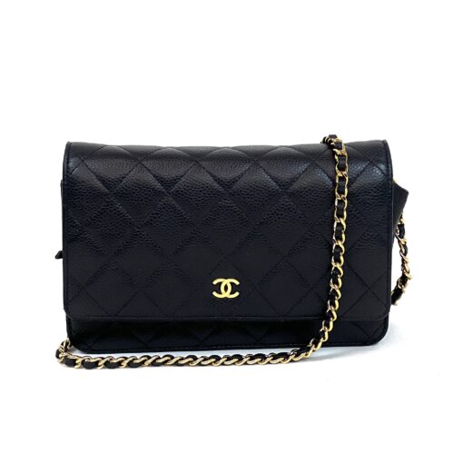 CHANEL Black Caviar Wallet On Chain WOC Shoulder Bag Crossbody GHW