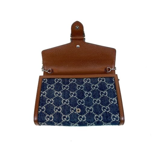 Gucci Denim GG Monogram Dollar Calfskin Enamel Mini Dionysus Chain Wallet Blue Tea Cuir Epilog Electric Blue - Image 9