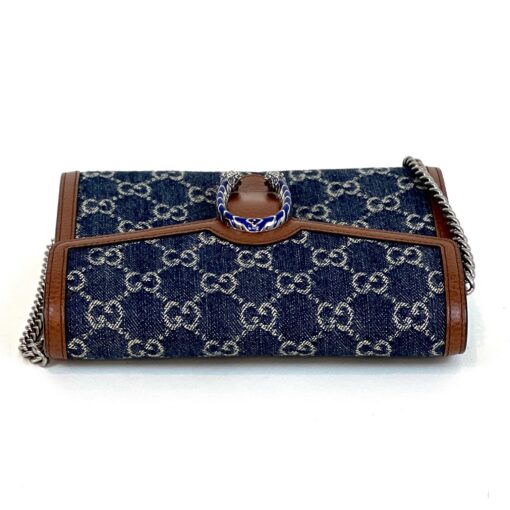 Gucci Denim GG Monogram Dollar Calfskin Enamel Mini Dionysus Chain Wallet Blue Tea Cuir Epilog Electric Blue - Image 11