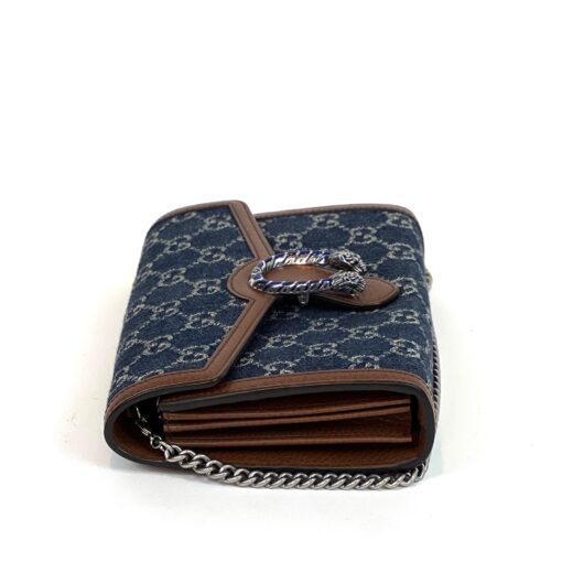 Gucci Denim GG Monogram Dollar Calfskin Enamel Mini Dionysus Chain Wallet Blue Tea Cuir Epilog Electric Blue - Image 10