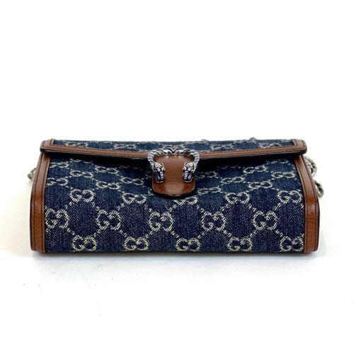 Gucci Denim GG Monogram Dollar Calfskin Enamel Mini Dionysus Chain Wallet Blue Tea Cuir Epilog Electric Blue - Image 7