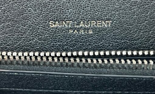 YSL Saint Laurent College Large Quilted Black Leather V-Flap Shoulder Bag Silver 15