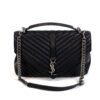 YSL Saint Laurent College Large Quilted Black Leather V-Flap Shoulder Bag Silver