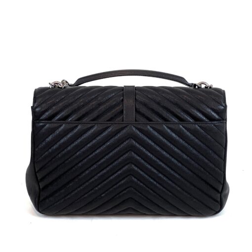 YSL Saint Laurent College Large Quilted Black Leather V-Flap Shoulder Bag Silver - Image 4