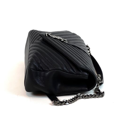 YSL Saint Laurent College Large Quilted Black Leather V-Flap Shoulder Bag Silver - Image 5