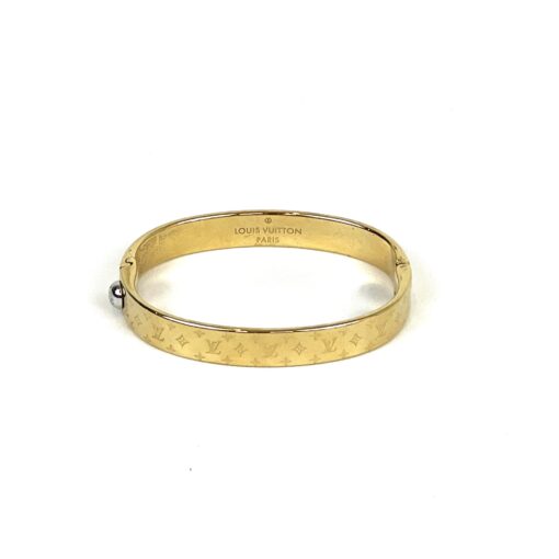 LOUIS VUITTON Gold Plated Monogram Nanogram Cuff Bracelet Medium 9