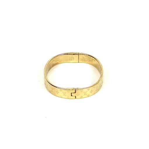 LOUIS VUITTON Gold Plated Monogram Nanogram Cuff Bracelet Medium 7