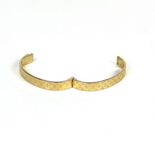 LOUIS VUITTON Gold Plated Monogram Nanogram Cuff Bracelet Medium 6