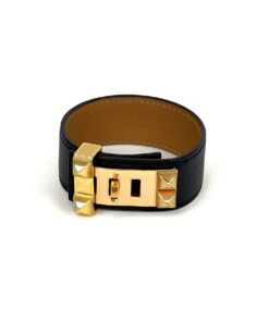 Hermes Collier de Chien 24 Bracelet Medium Black Noir Rose Gold T3