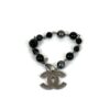 CHANEL Black Silver Beaded Metal Faux Pearls CC Bracelet