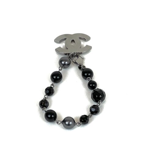 CHANEL Black Silver Beaded Metal Faux Pearls CC Bracelet 4