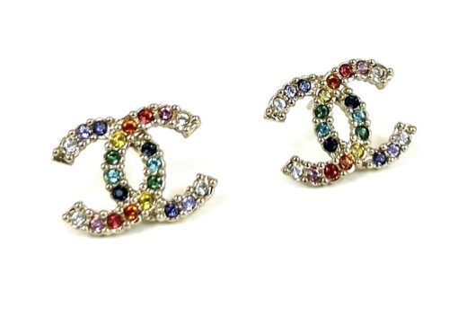 Chanel CC Over The Rainbow Multicolor Crystal Pierced Earrings Gold