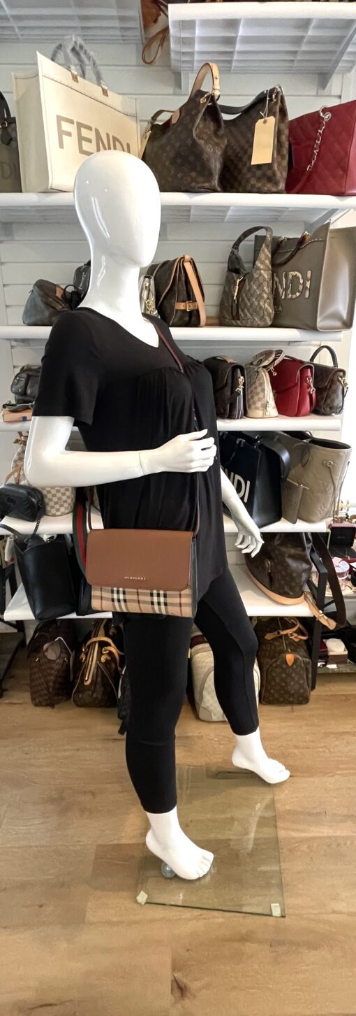 Burberry Haymarket Check Brown Flap Crossbody or Clutch 3