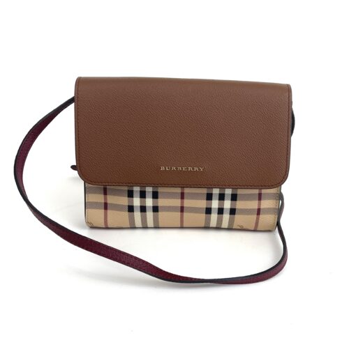 Burberry Haymarket Check Brown Flap Crossbody or Clutch