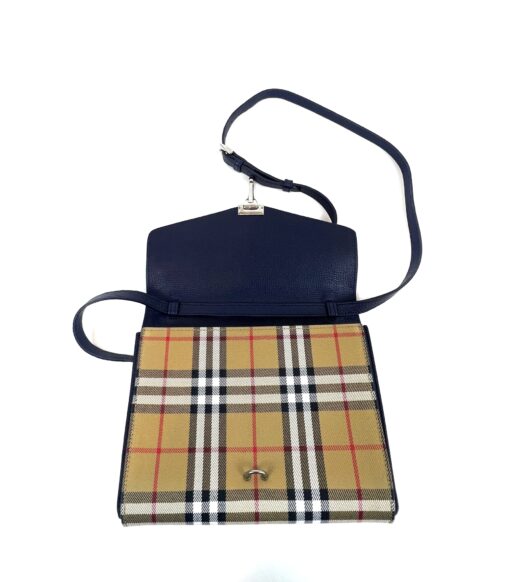 Burberry Derby Calfskin Macken Check Crossbody Bag Navy - Image 12