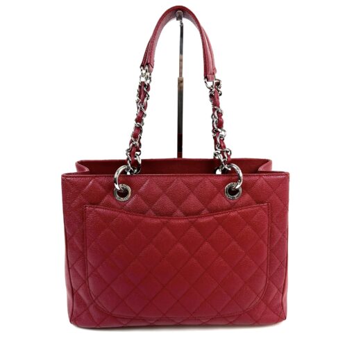 Chanel Caviar Quilted Grand Shopping Tote GST Red Silver - Image 8