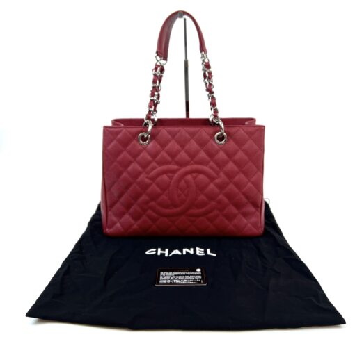 Chanel Caviar Quilted Grand Shopping Tote GST Red Silver 3