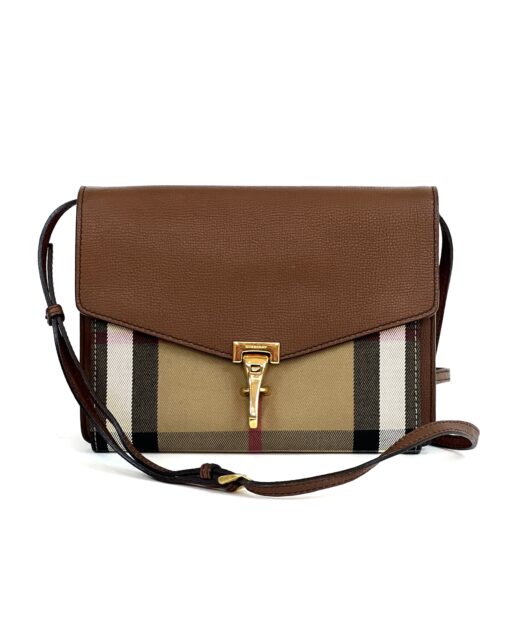 Burberry Derby Calfskin Macken Check Crossbody Bag Camel