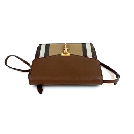 Burberry Derby Calfskin Macken Check Crossbody Bag Camel - Image 7