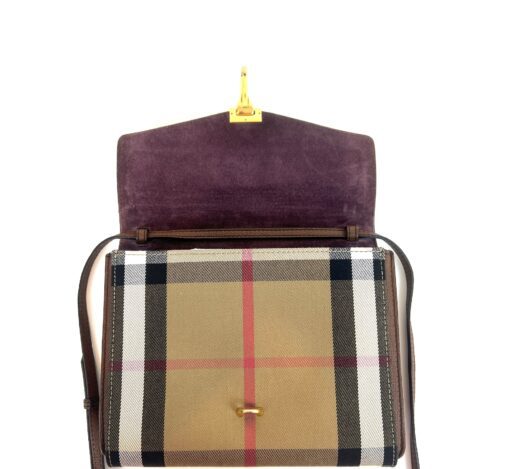 Burberry Derby Calfskin Macken Check Crossbody Bag Camel - Image 6