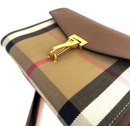 Burberry Derby Calfskin Macken Check Crossbody Bag Camel - Image 13