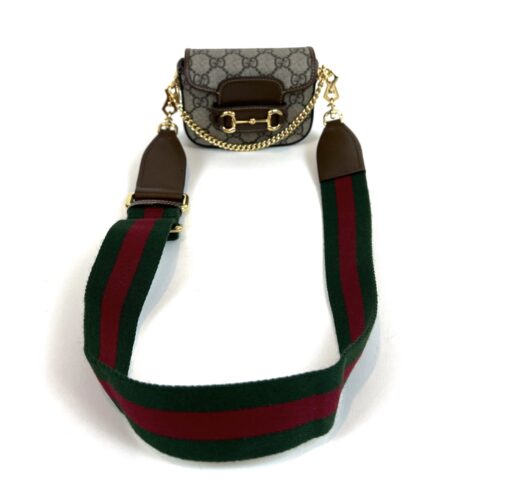 Gucci Supreme Monogram Azalea Calfskin Web Horsebit 1955 Wallet On Strap Beige Ebony Brown Sugar - Image 11