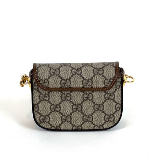 Gucci Supreme Monogram Azalea Calfskin Web Horsebit 1955 Wallet On Strap Beige Ebony Brown Sugar - Image 5