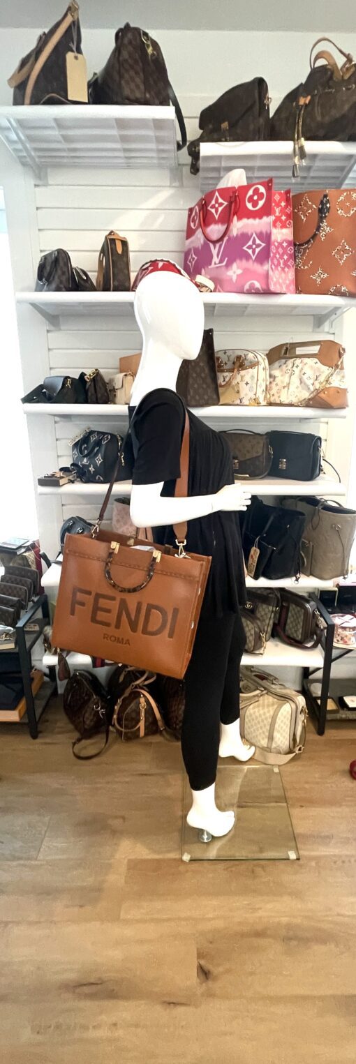 Fendi Medium Brown Caramel Sunshine Tote Shopper - Image 3