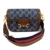 New Gucci Denim Monogram Dollar Calfskin Web Mini Horsebit 1955 Shoulder Bag Blue Tea Cuir Epilog 11