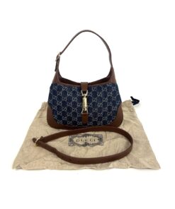 Gucci New Denim Monogram Calfskin Small Jackie 1961 Hobo Blue Tea Cuir 2