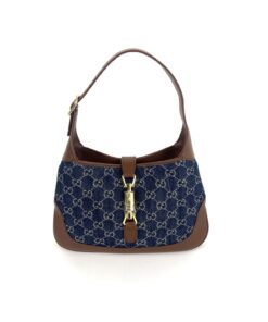 Gucci New Denim Monogram Calfskin Small Jackie 1961 Hobo Blue Tea Cuir