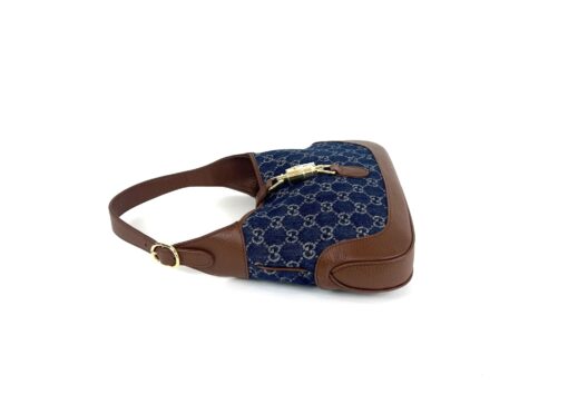 Gucci New Denim Monogram Calfskin Small Jackie 1961 Hobo Blue Tea Cuir - Image 14