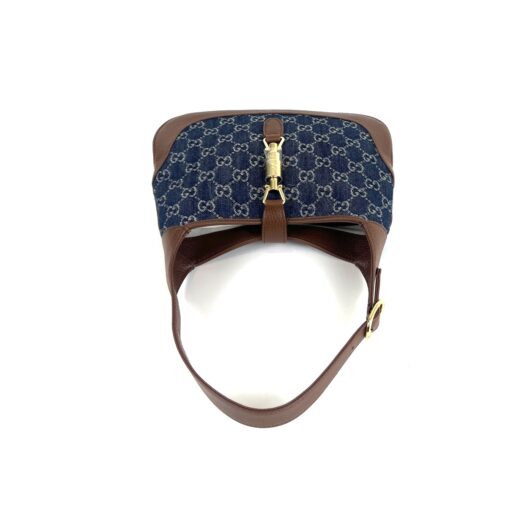 Gucci New Denim Monogram Calfskin Small Jackie 1961 Hobo Blue Tea Cuir - Image 13