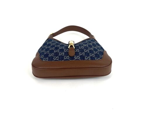 Gucci New Denim Monogram Calfskin Small Jackie 1961 Hobo Blue Tea Cuir - Image 11